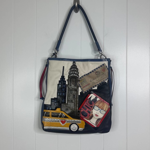 BRIGHTON BAG “Uptown” Fashionista NYC appliqué Leather Bag/Tote - Picture 2 of 13